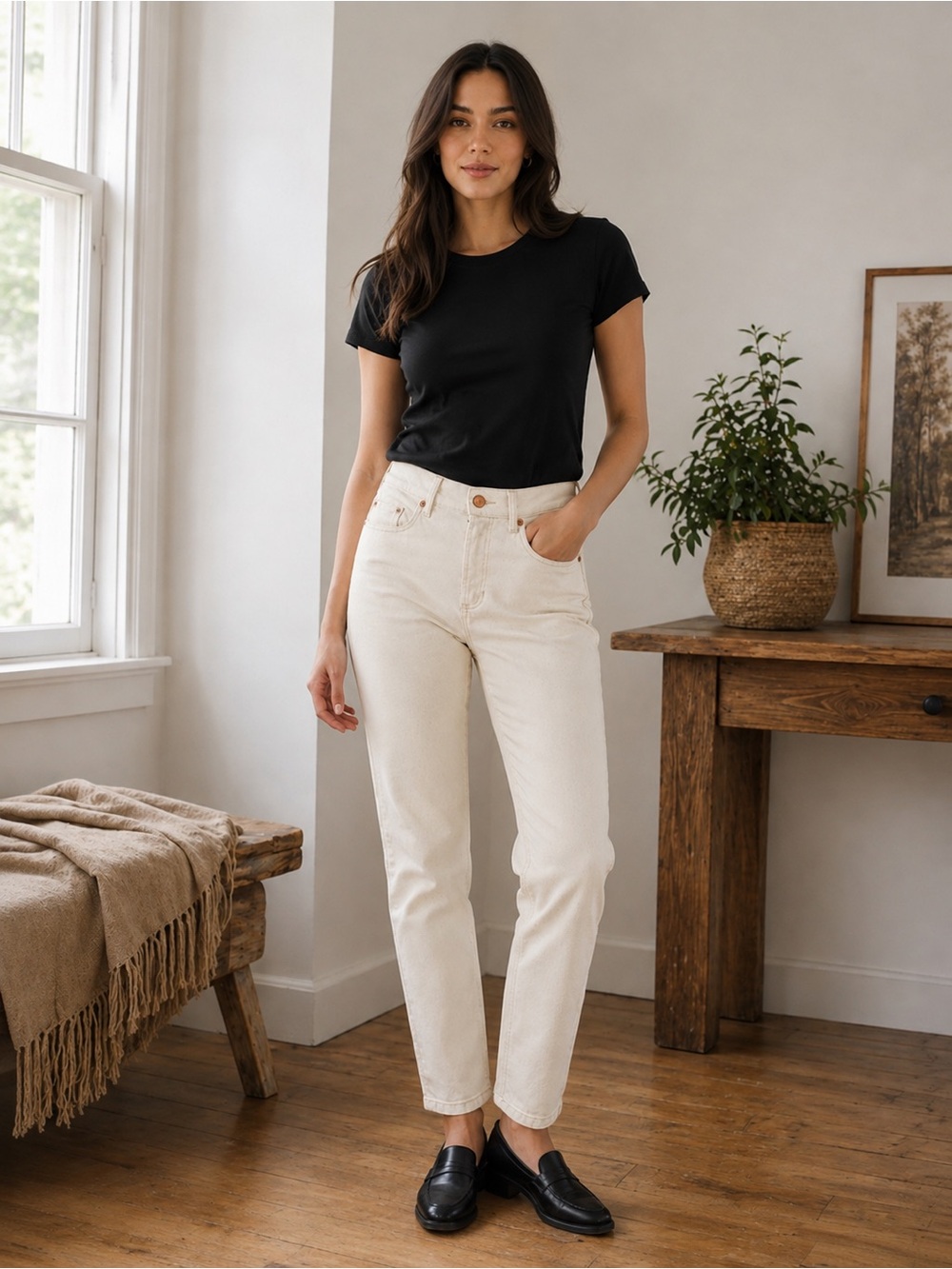L.L. Bean Cream Slim Leg Jeans Women’s Size 8 Regular Classic Fit Off-White